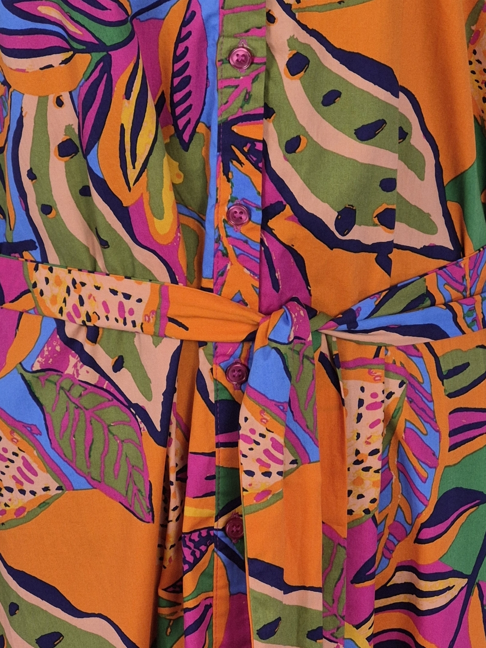 Sugarlips Milana Full-Button Tropical Print Tiered Cotton Midi Dress - Size L - Picture 11 of 15